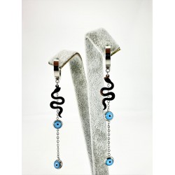 Gümüş Yılan Detaylı Zincirli Küpe